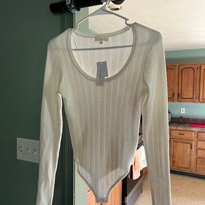 White Ribbed Long Sleeve Bodysuit